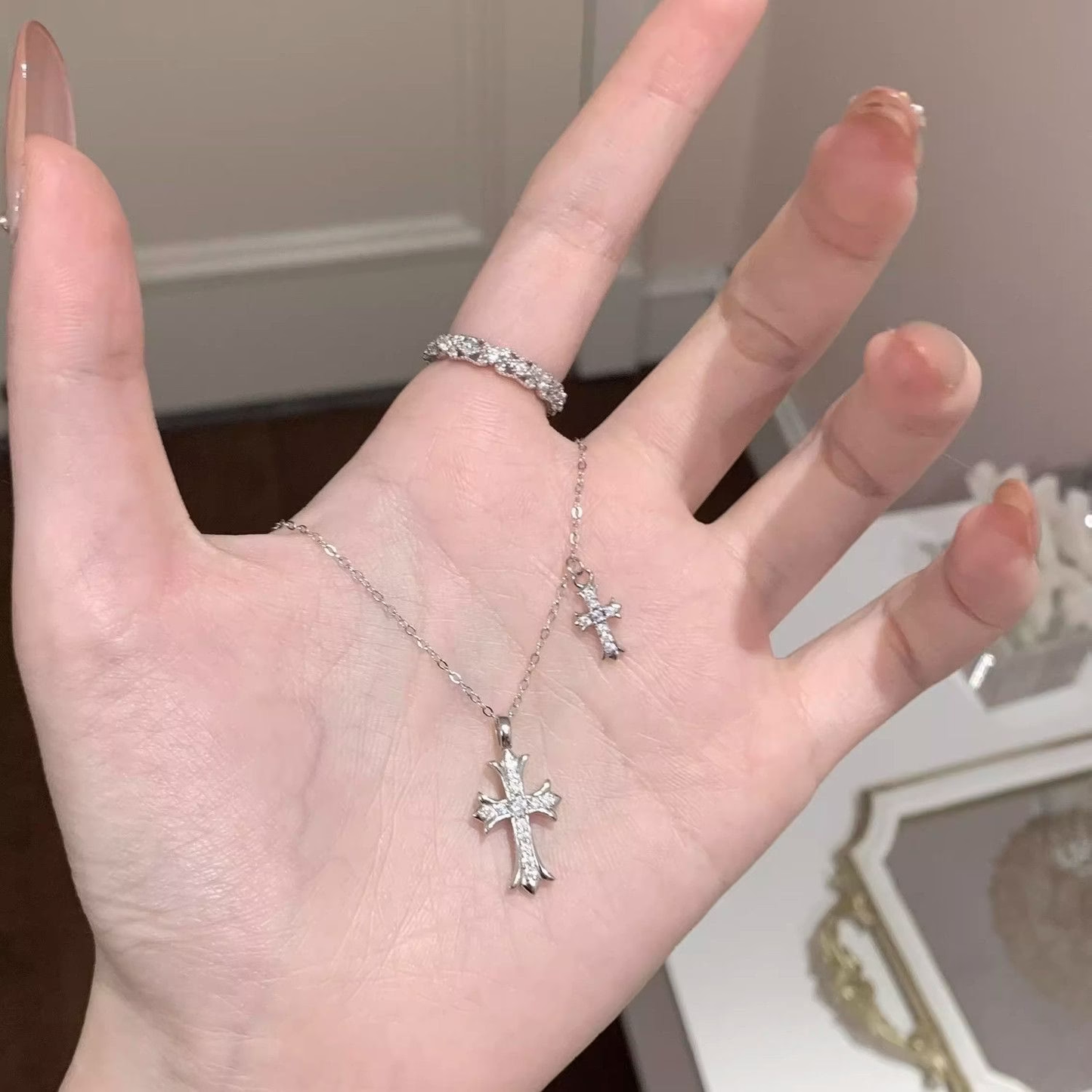 925 Sterling Silver Twin Cross Necklace