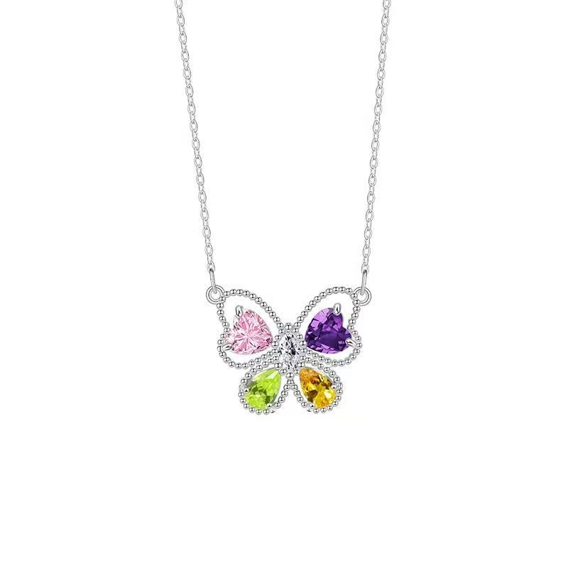 Heart Gem Butterfly Necklace