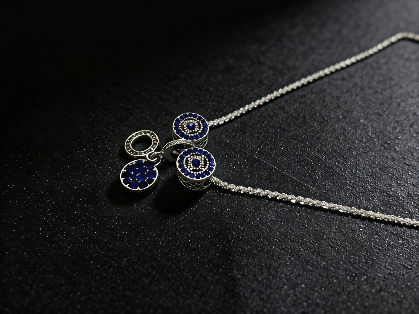 Triple Circle Blue Pendant Necklace