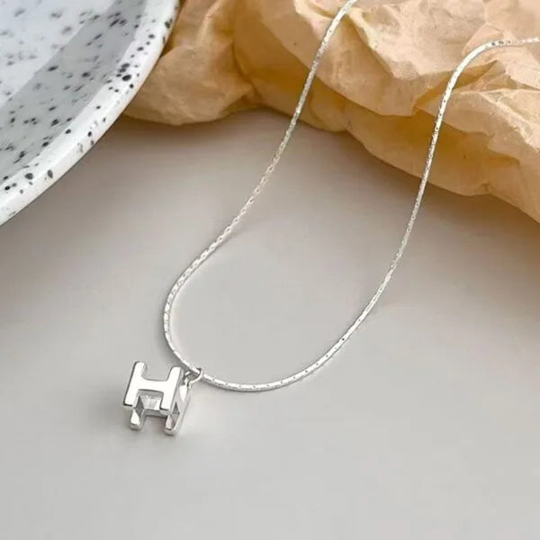 Collier en argent sterling 925 lettre H tridimensionnelle