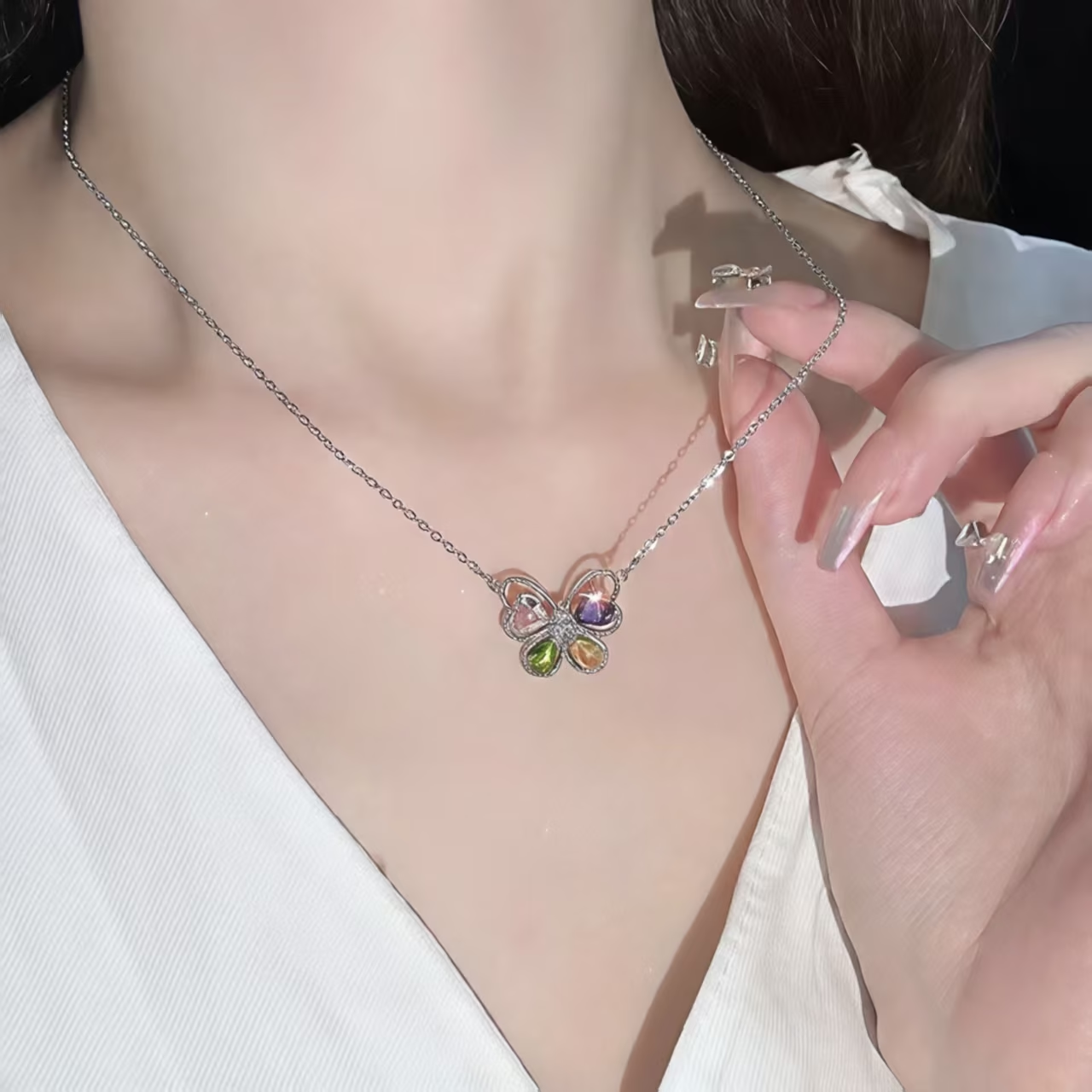 Heart Gem Butterfly Necklace