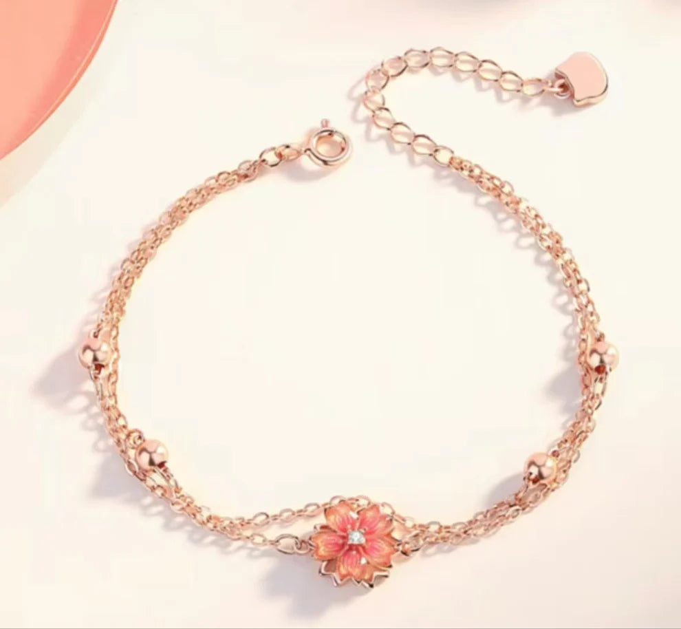 925 Sterling Silver Spinning Peach Blossom Set