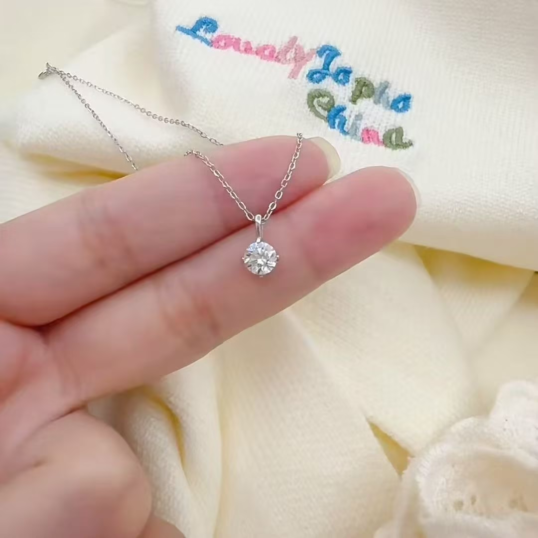 999 Silver Round Moissanite Necklace