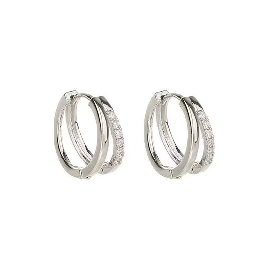 Pendientes de doble capa de plata 999 con forma de aro liso