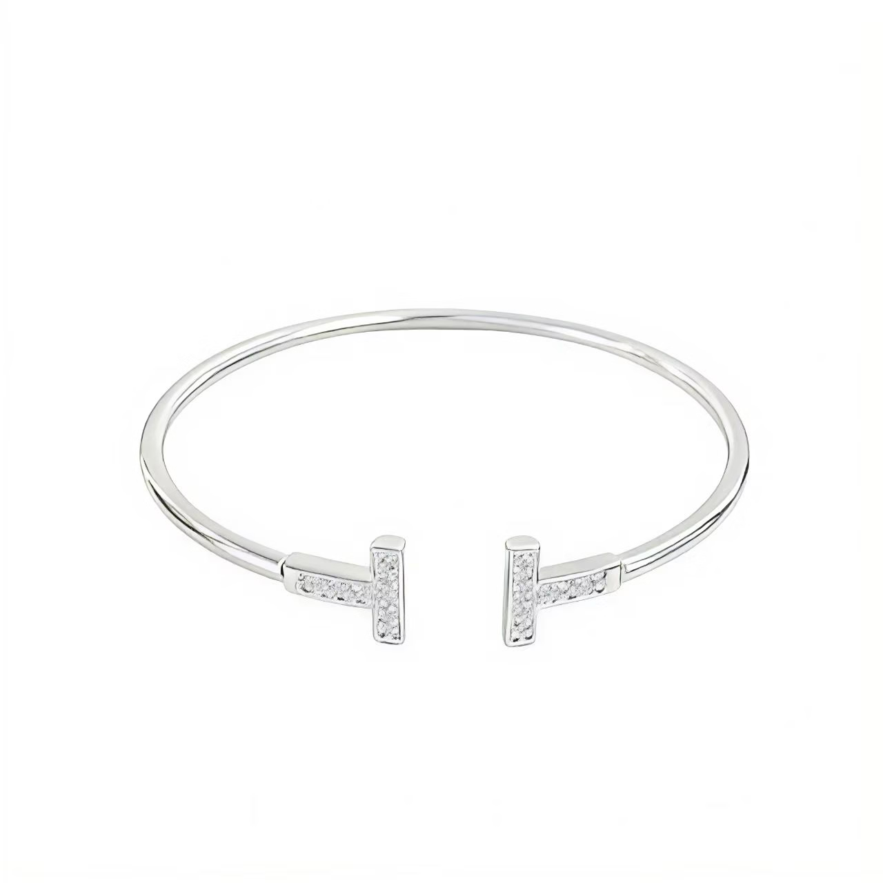Open Cuff Bracelet with Double T & Zircon Accents