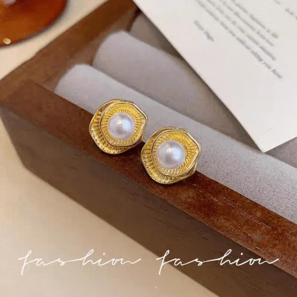 Double-Layer Petal Pearl Stud Earrings