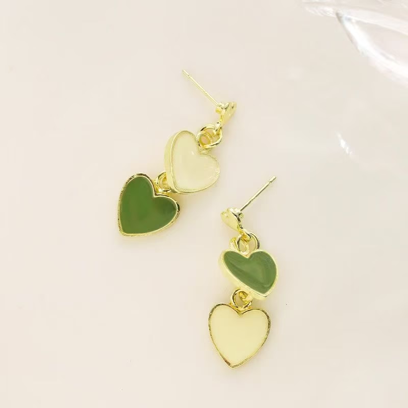 Dual-Tone Heart Drop Earrings