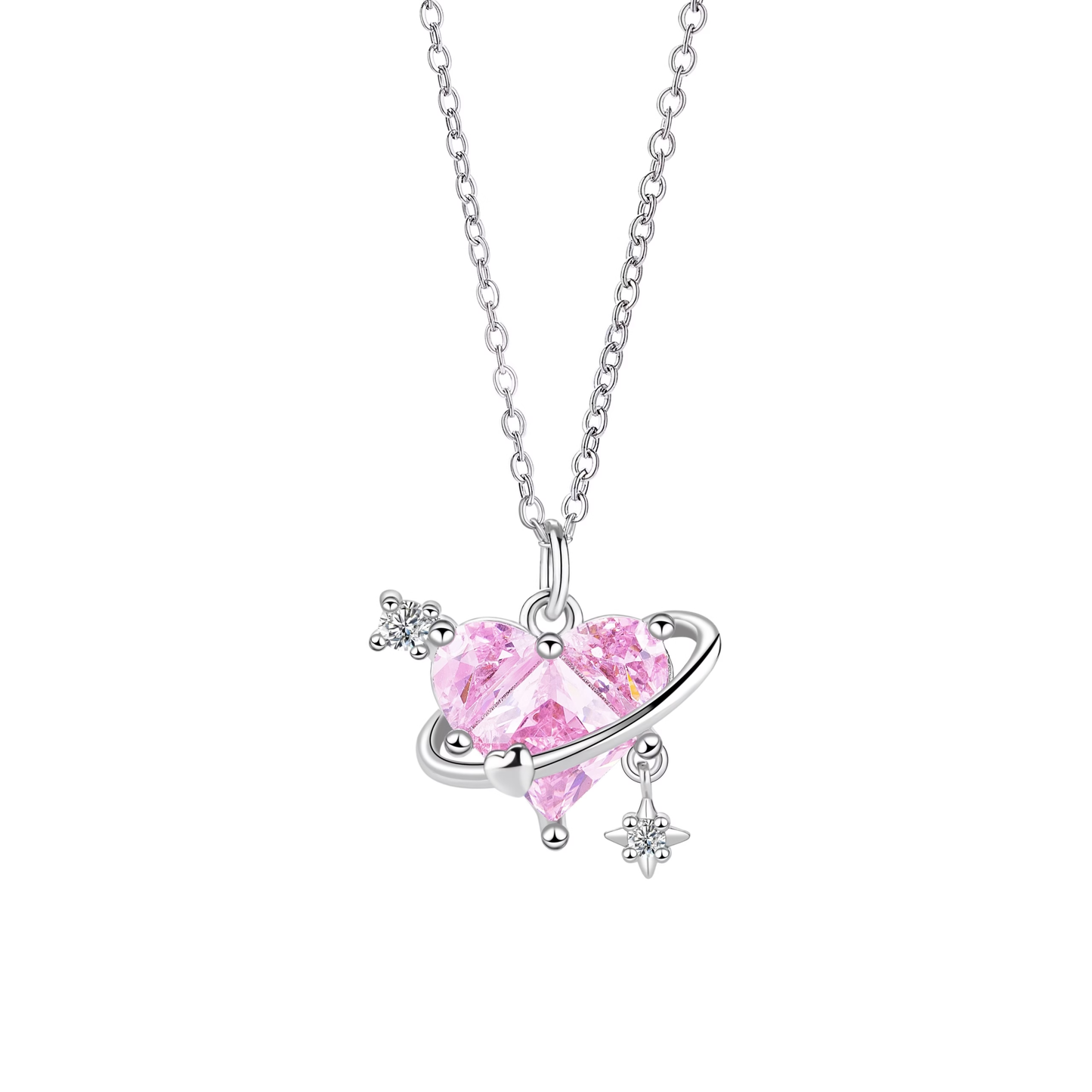 Collier en acier titane cœur en diamant rose