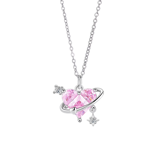 Collar de Corazón con Diamante Rosa de Acero de Titanio