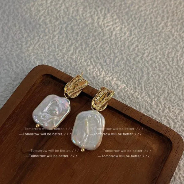 Baroque Pearl Square Stud Earrings