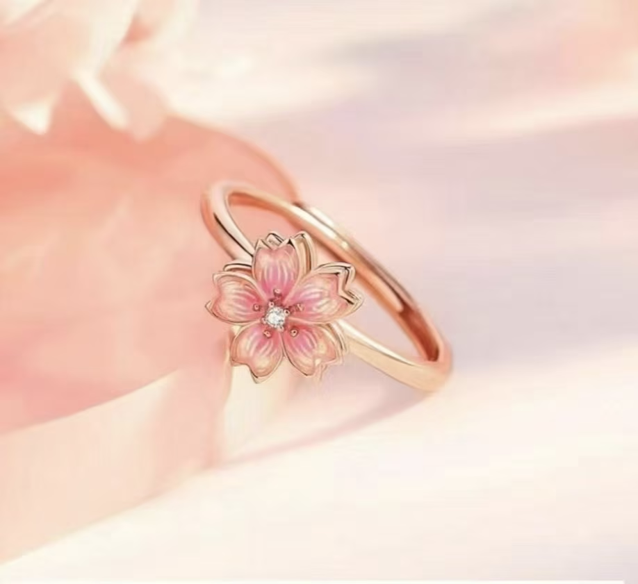 925 Sterling Silver Spinning Peach Blossom Ring