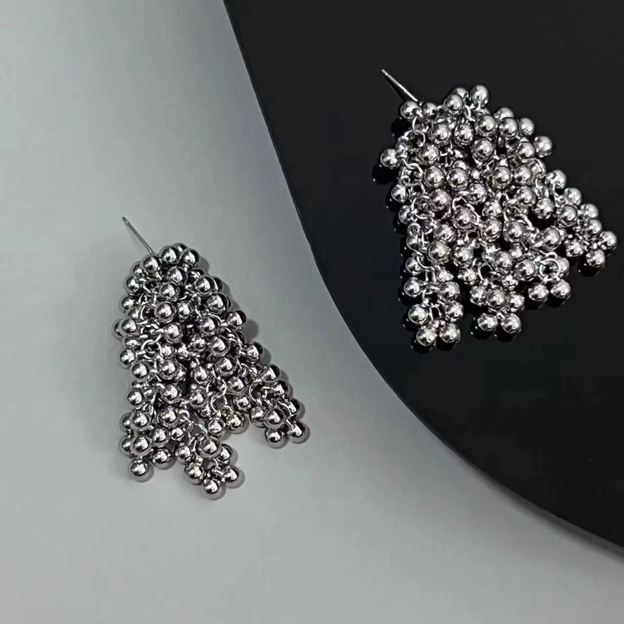 INS Titanium Steel Bead Tassel Earrings