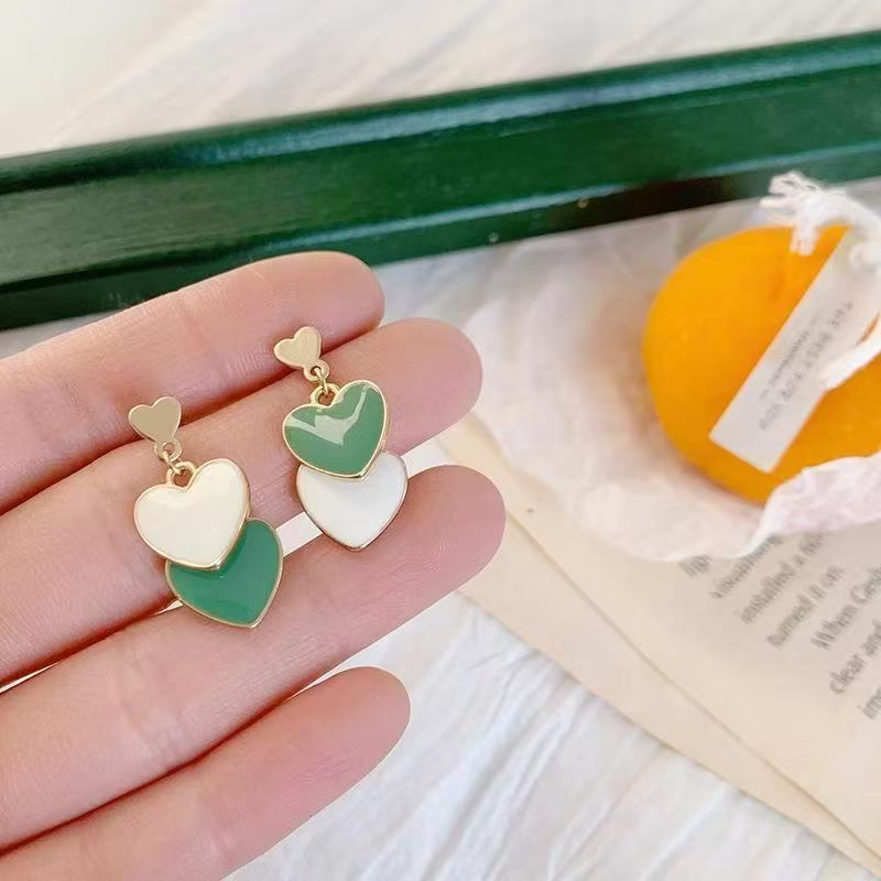 Dual-Tone Heart Drop Earrings