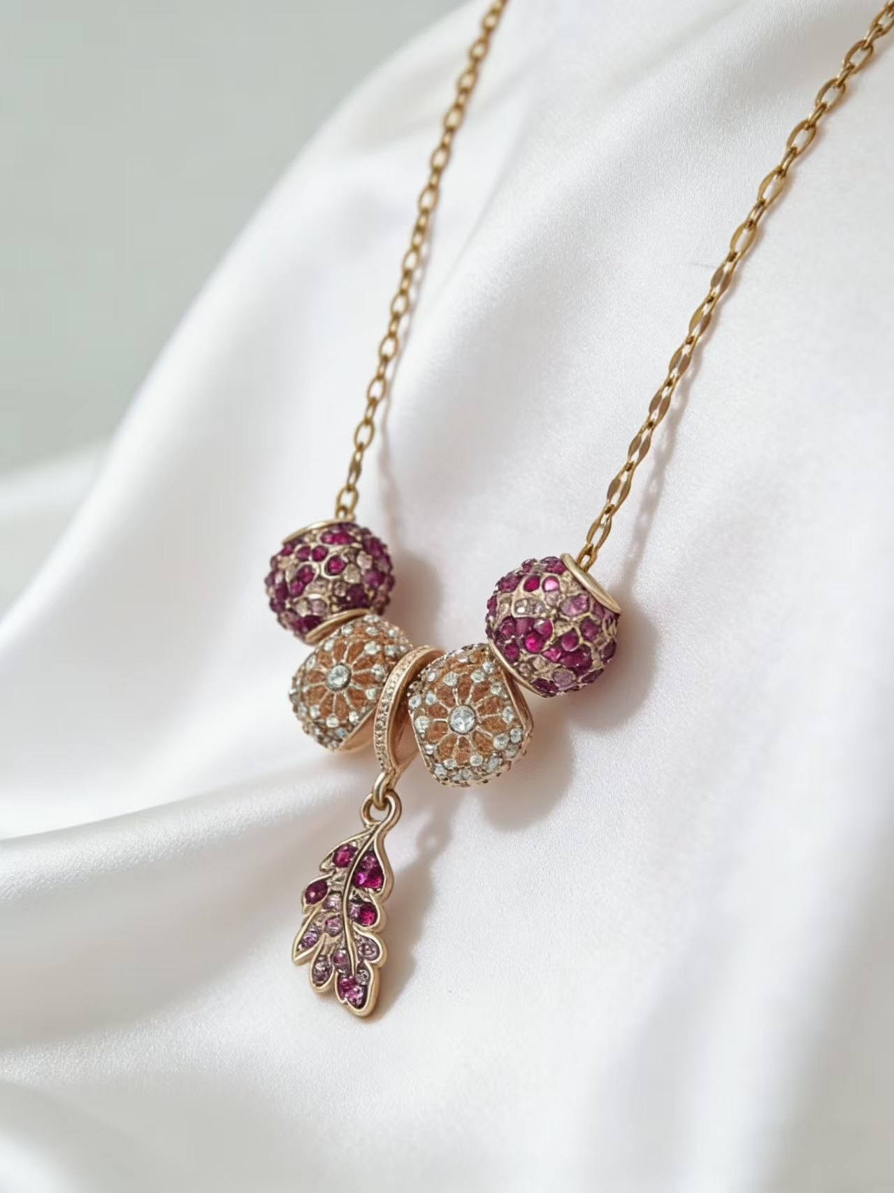 Blossom Bead Leaf Necklace