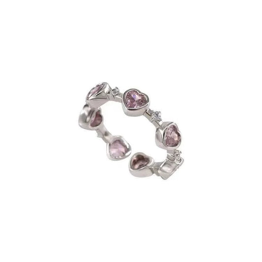 Anillo de plata de ley 925 con diamantes rosas y diseño de amor