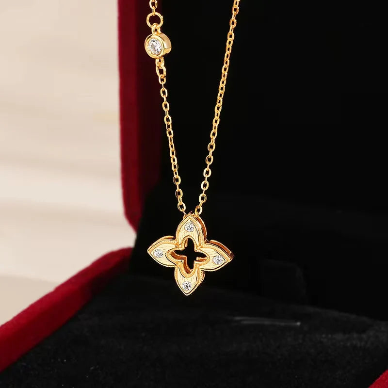 925 Sterling Silver Luxury Four‑Leaf Floral Set