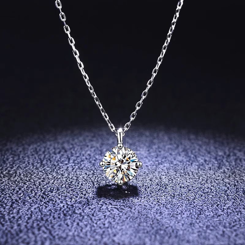 999 Silver Round Moissanite Necklace