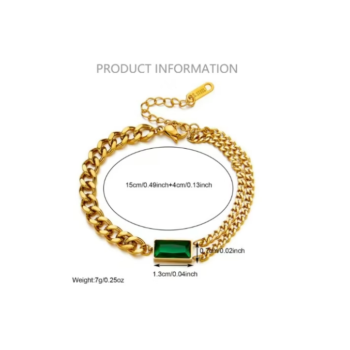 Pulsera de moda de acero titanio en verde esmeralda