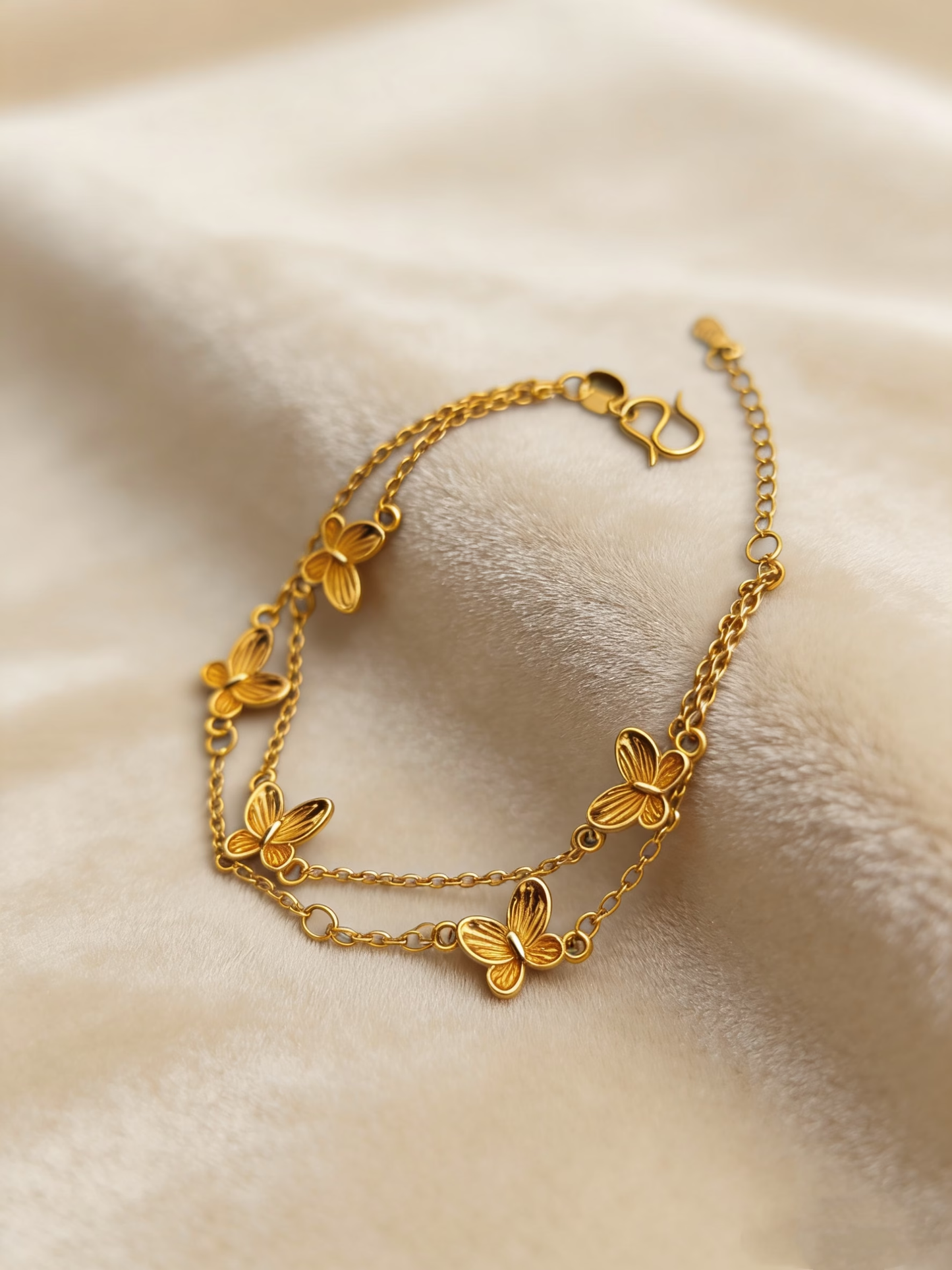Pulsera de doble cadena de plata de ley 925 con mariposas de lujo
