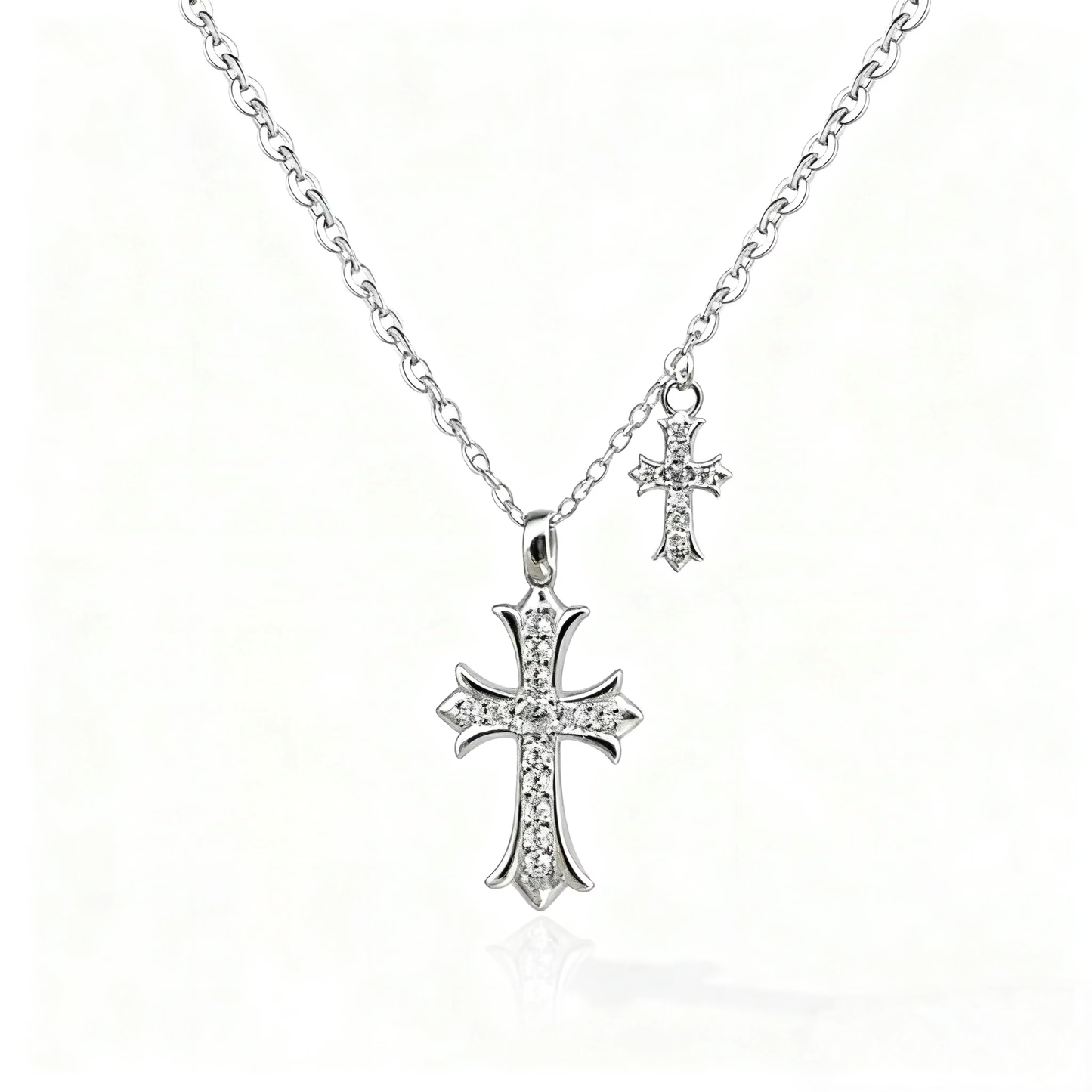 925 Sterling Silver Twin Cross Necklace