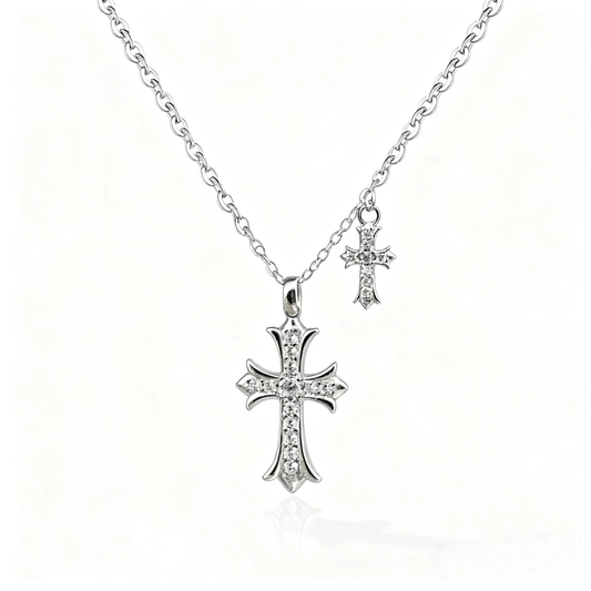 Collar de plata de ley 925 con doble cruz