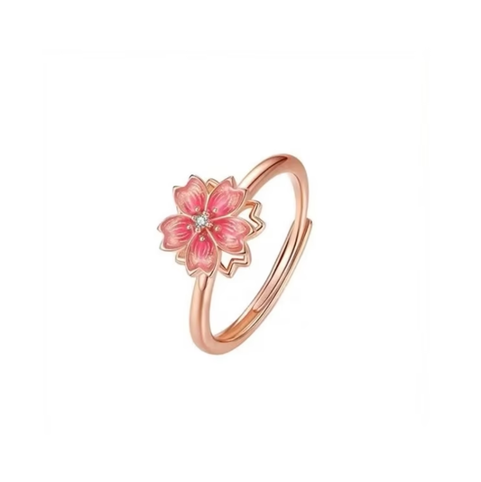 Anillo giratorio de plata de ley 925 con flor de durazno