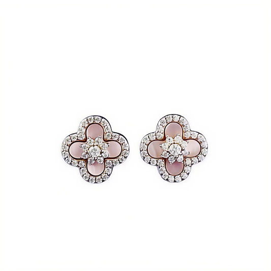 Pendientes de trébol de cuatro hojas de circonita rosa