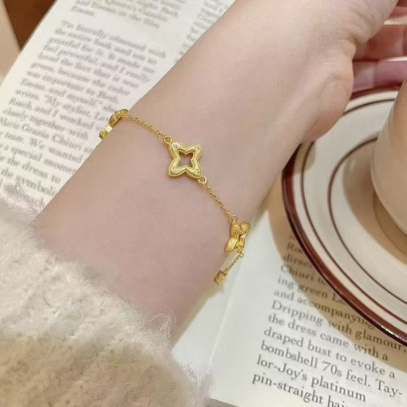 Pulsera de Plata de Ley 925 con Flores de Cuatro Hojas