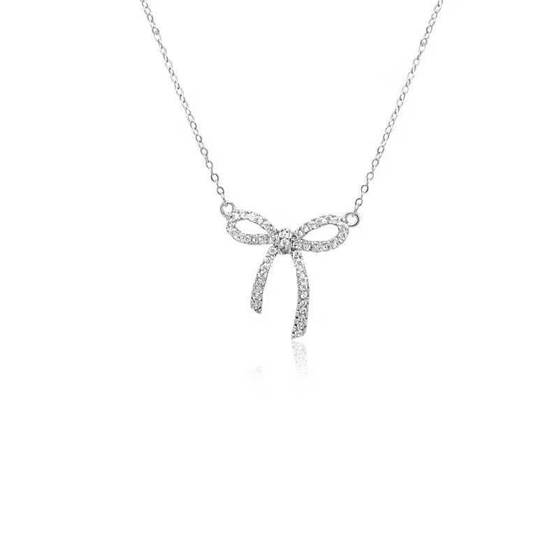 Collar de lazo de plata de ley 925 con diamantes completos