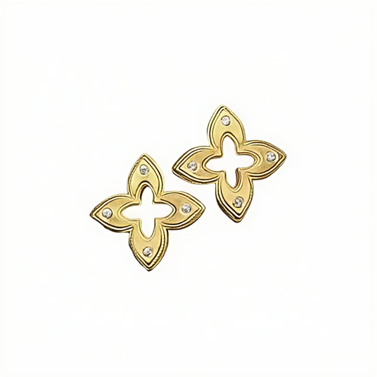 Aretes de plata esterlina 925 de lujo con flor de cuatro pétalos