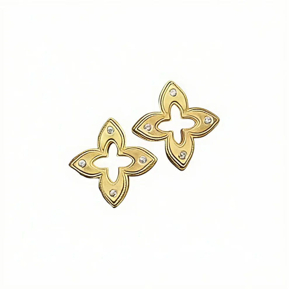 925 Sterling Silver Luxury Four‑Leaf Floral Set