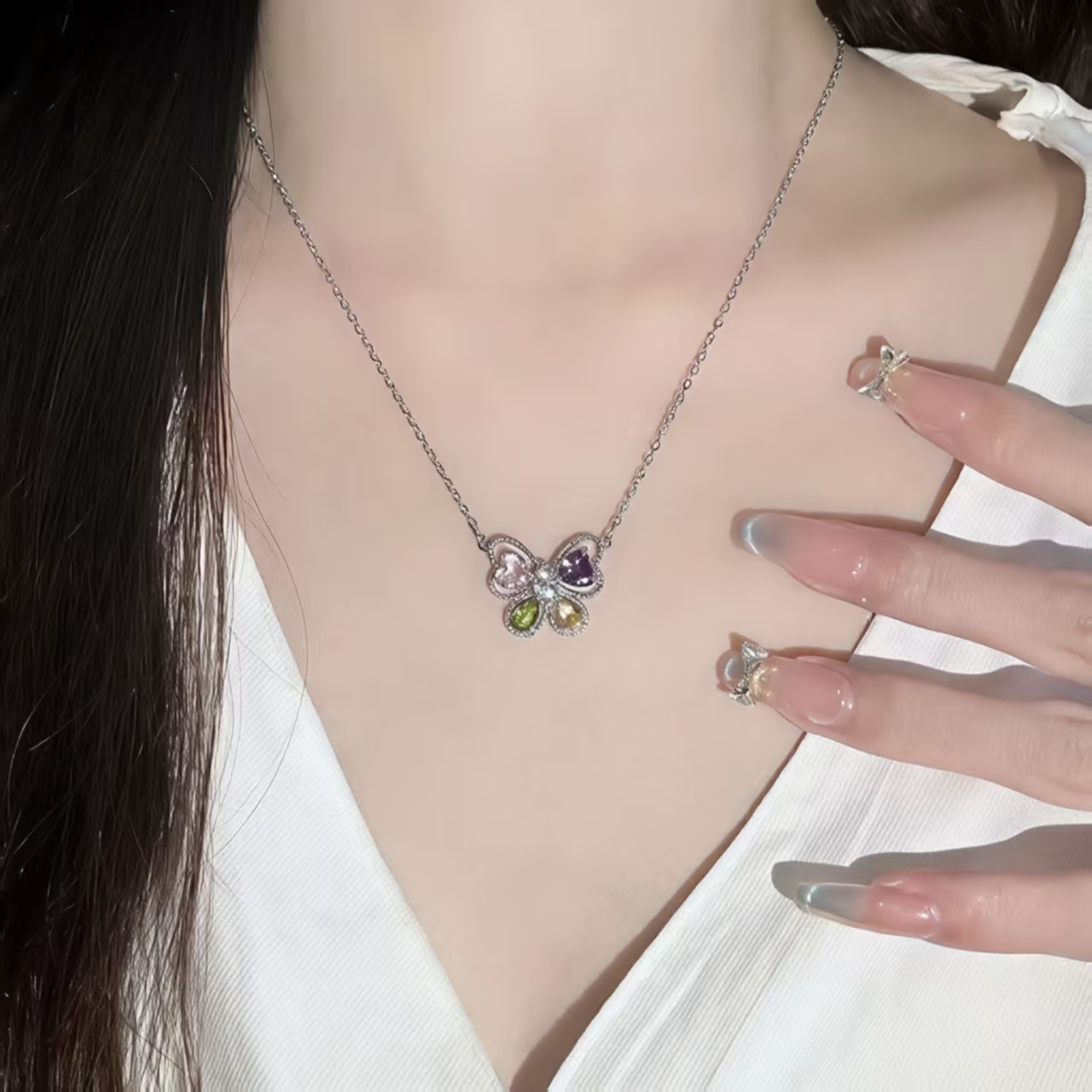 Heart Gem Butterfly Necklace