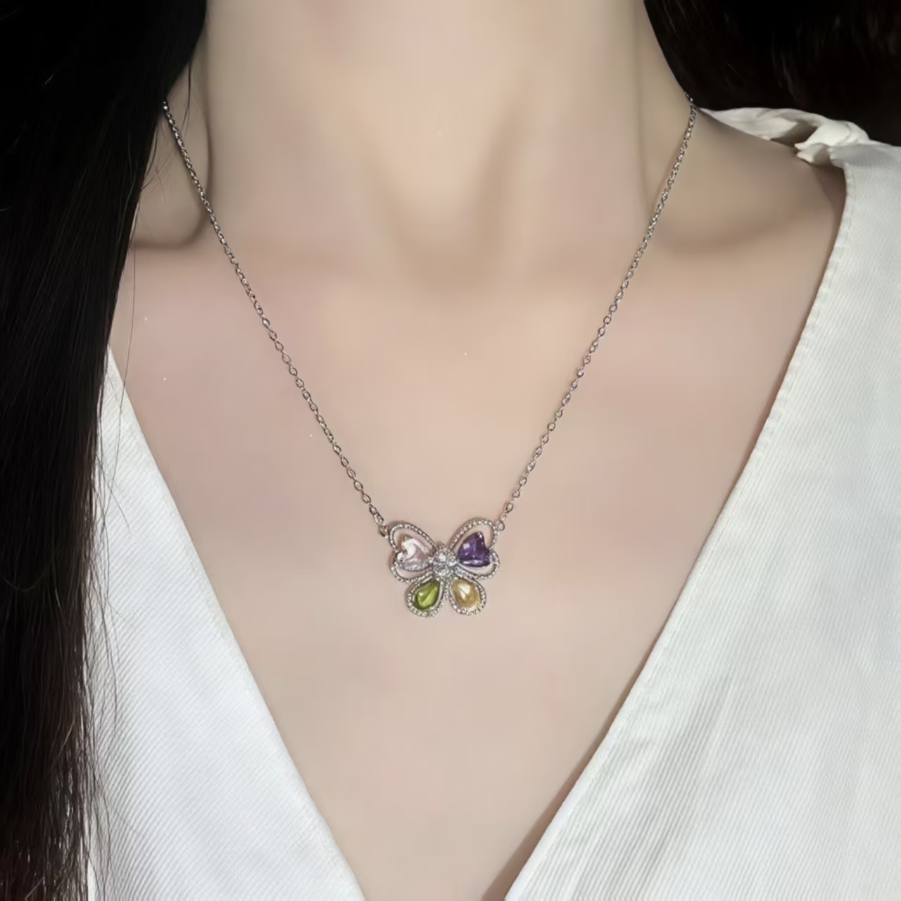 Heart Gem Butterfly Necklace