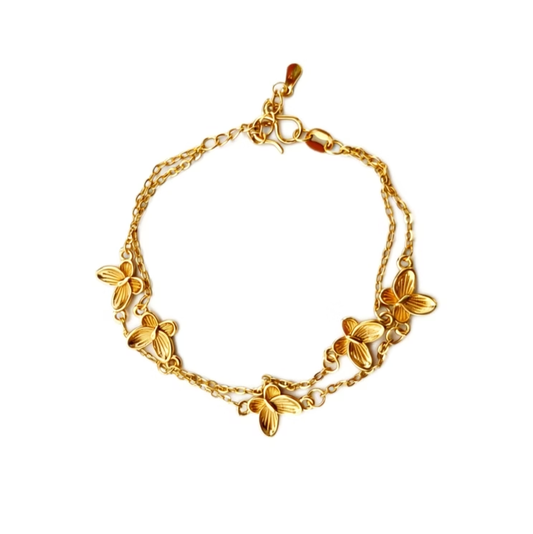 Pulsera de doble cadena de plata de ley 925 con mariposas de lujo