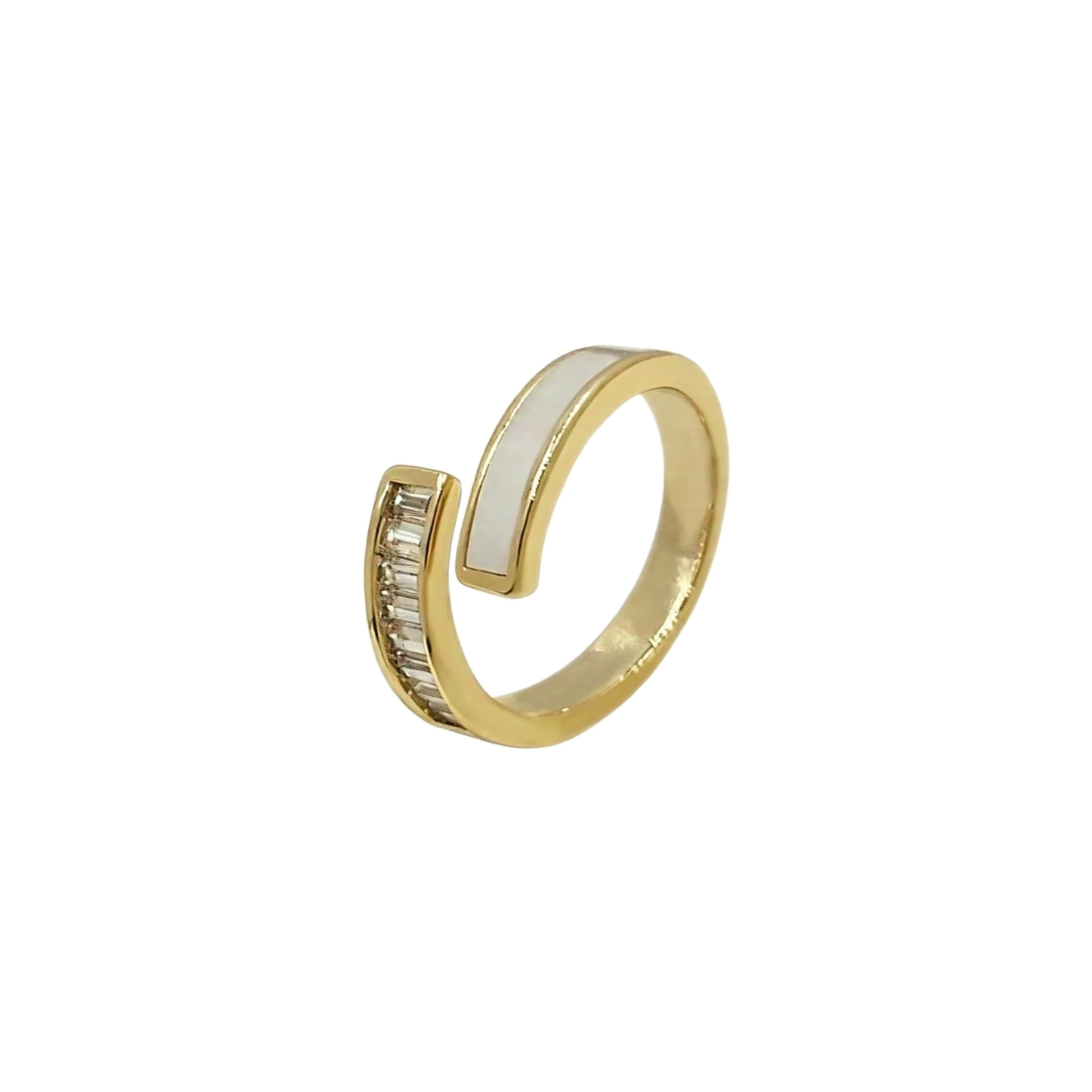 Open Ring with White Shell and Full Cubic Zirconia