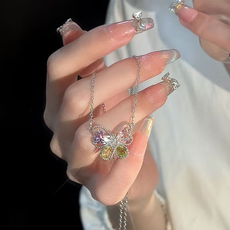Heart Gem Butterfly Necklace