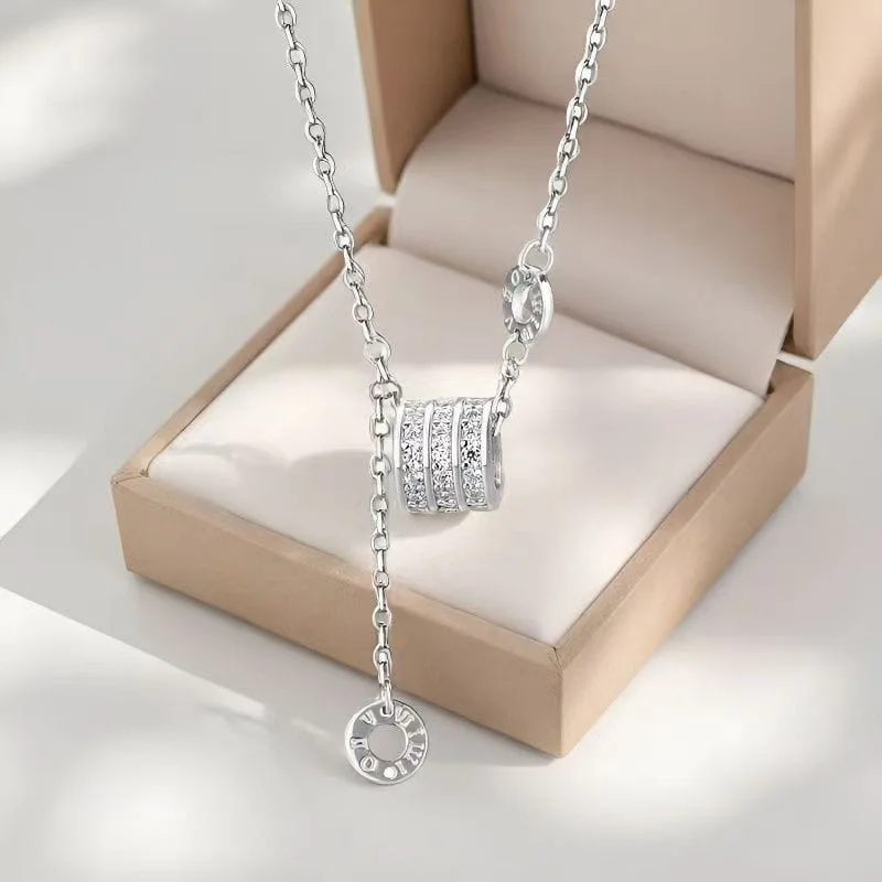 Collar de cilindro de plata de ley 925 de triple brillo