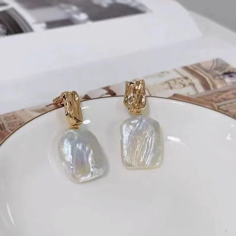 Baroque Pearl Square Stud Earrings