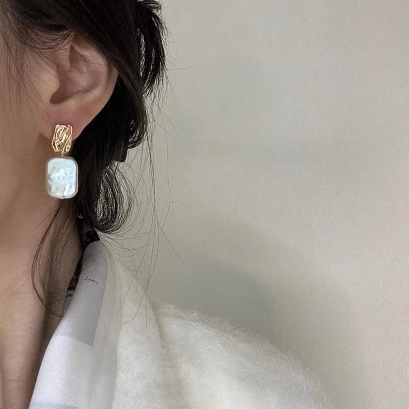 Baroque Pearl Square Stud Earrings