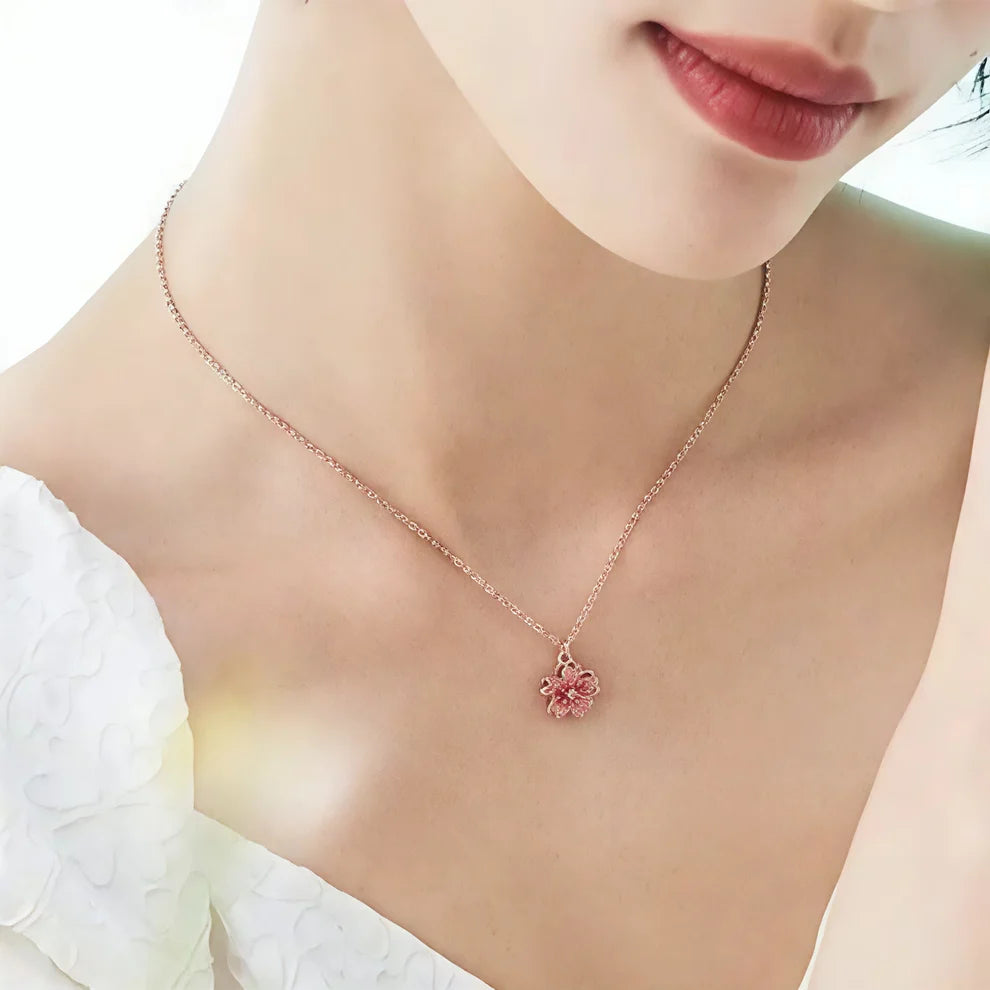 925 Sterling Silver Spinning Peach Blossom Set