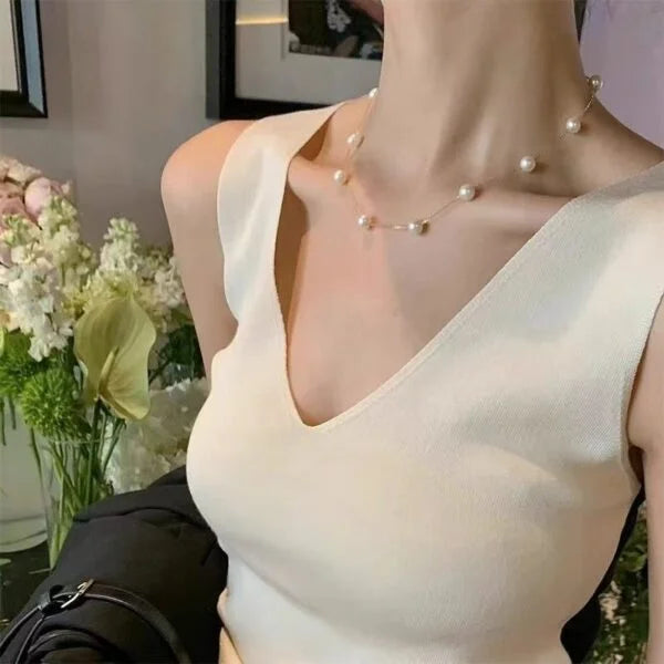 Cadena de clavícula estrellada con perlas de agua dulce naturales