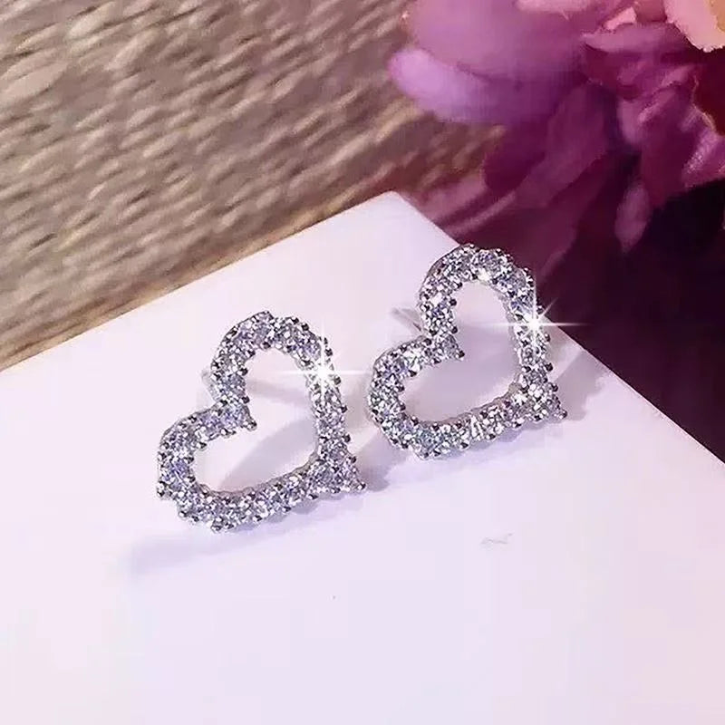 Sparkling Heart Stud Earrings