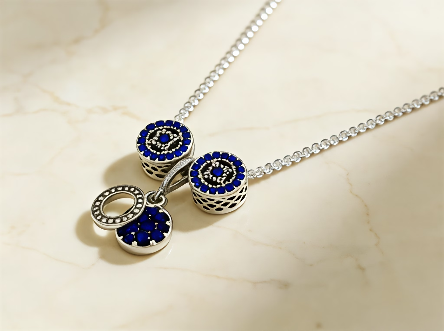 Triple Circle Blue Pendant Necklace