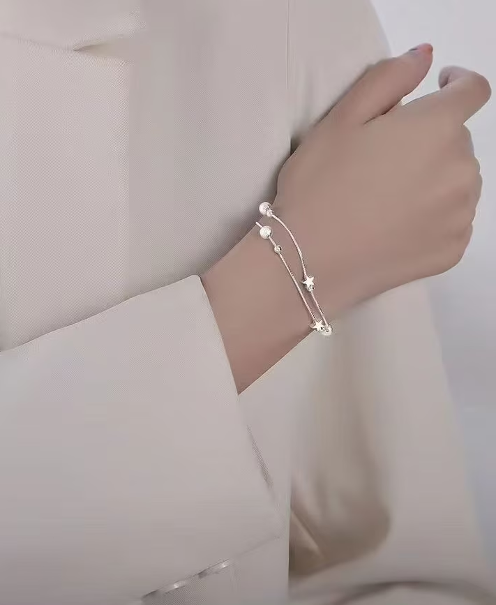 925 Sterling Silver Double-Layer Star Bracelet