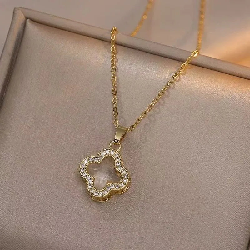 Iridescent Clover Pendant Necklace