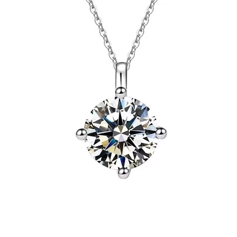 999 Silver Round Moissanite Necklace