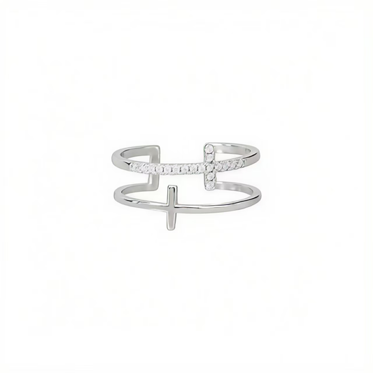 Anillo abierto de plata de ley 925 de doble capa