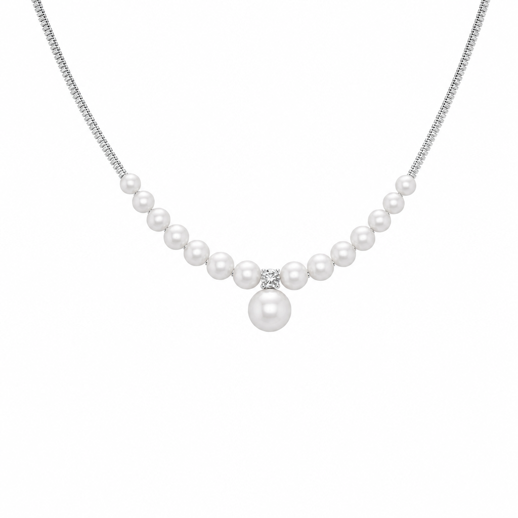 Collar de textura de plata machacada con perla sintética de plata 999