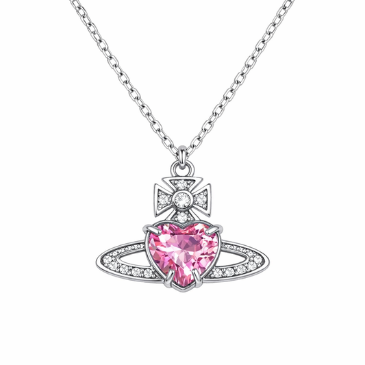 Collar de circonita con forma de corazón rosa Saturno