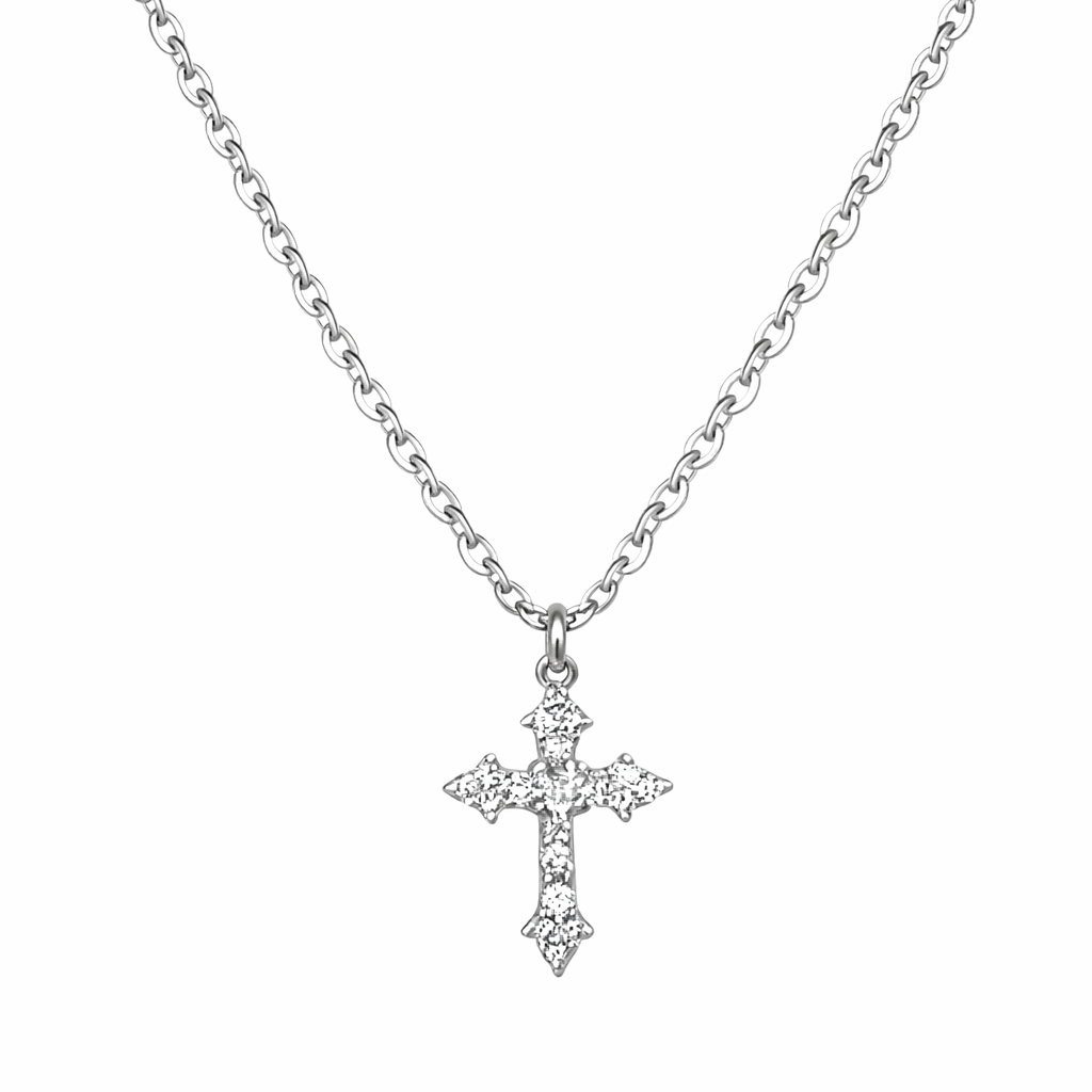 Collar de cruz de circonita de plata de ley 925